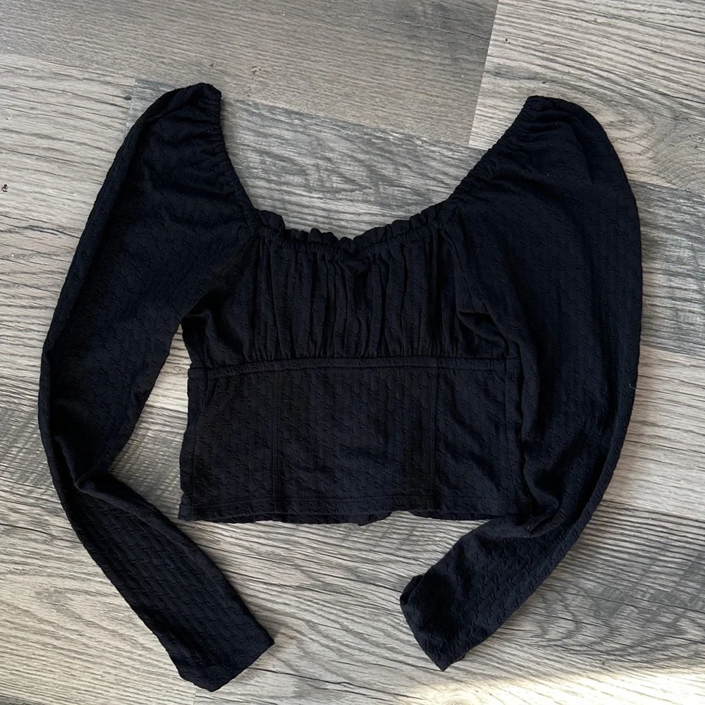 Free People Ladybug Long Sleeve Sweetheart‎ Neck cropped blouse Black small